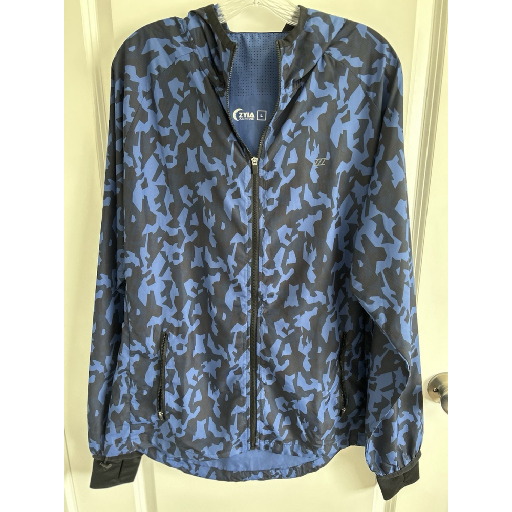 ZYIA ACTIVE Mens Black Blue Hooded Jacket L Ultra Lightweight - Picture 14 of 16